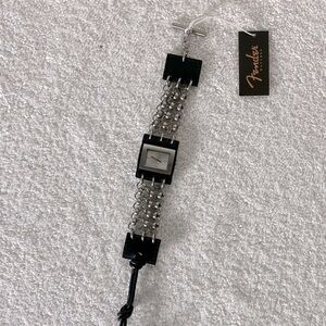 Vintage Fender Holy Grail Leather & Chain Link Square Face Wrist Watch